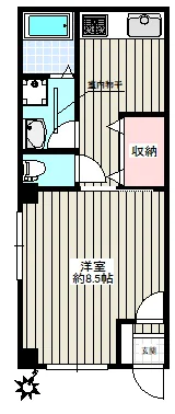 向丘ドブリデン 2階 1Kの間取り
