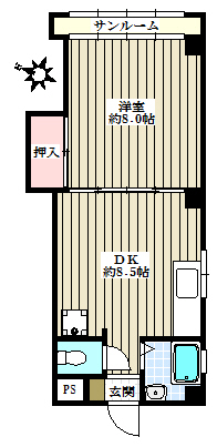 エコールド本郷 4階 1DKの間取り