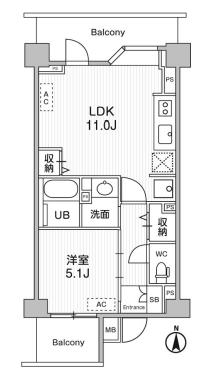 ベラカーサ池之端 1階 1LDKの間取り