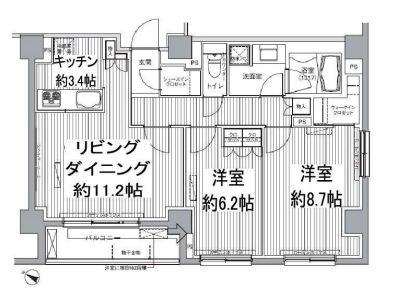 ヒューリックレジデンス茗荷谷 7階 2LDKの間取り