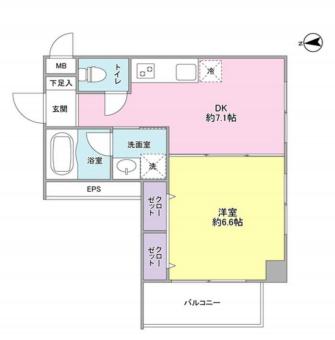 コモドール雷門 8階 1DKの間取り