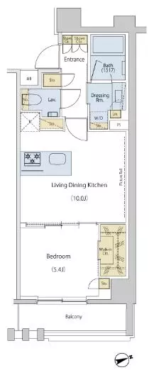 ザ・パークハビオ文京江戸川橋 8階 1LDKの間取り