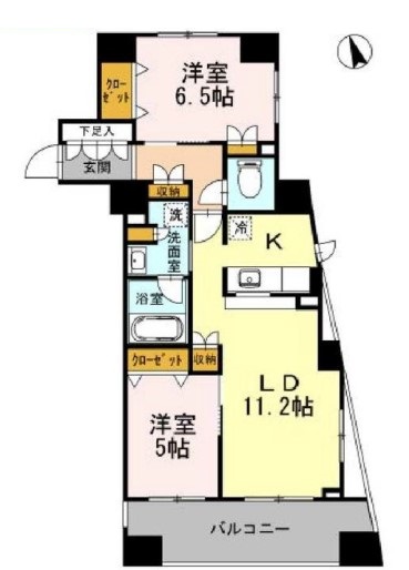 カスタリア荒川 15階 2LDKの間取り