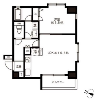 セレナハイム小石川東館 5階 1LDKの間取り