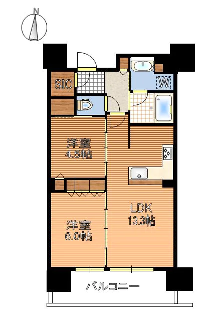 【築浅高級分譲】シティハウス湯島ステーションコート 4階 2LDKの間取り