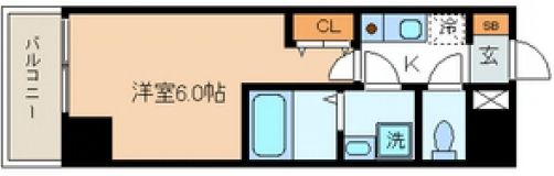 シエル白山B館 9階 1Kの間取り