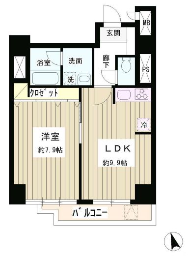 グリーンコート 6階 1LDKの間取り