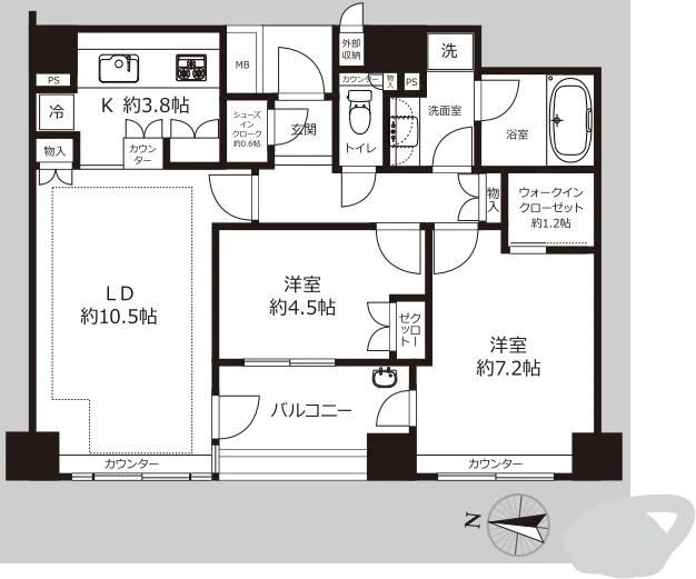 音羽パーク・ホームズ 4階 2LDKの間取り