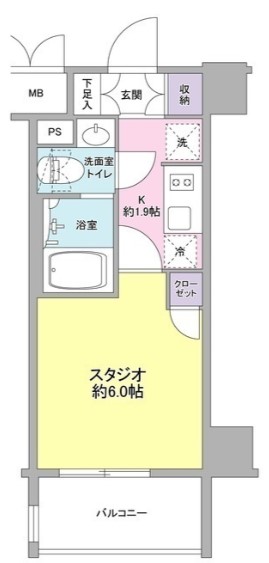 コンフォリア春日富坂 2階 1Kの間取り