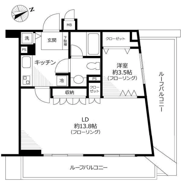 スカーラ文京本郷スカイプラザ 9階 1LDKの間取り