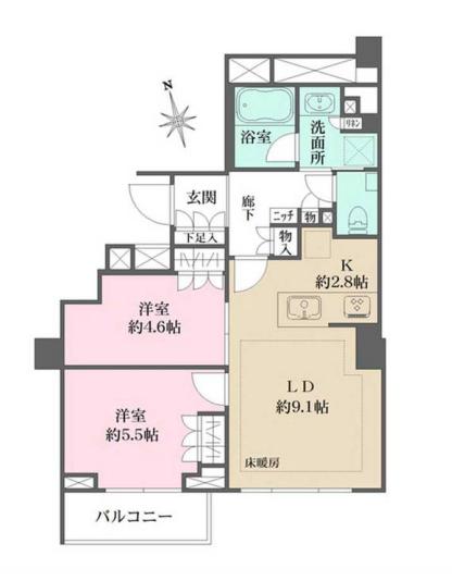 ブランズ本郷真砂 5階 2LDKの間取り