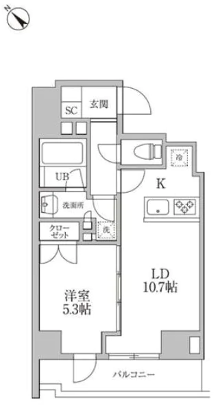 レジディア文京本郷Ⅲ 9階 1LDKの間取り