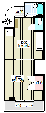 エクセルハイム 3階 1DKの間取り