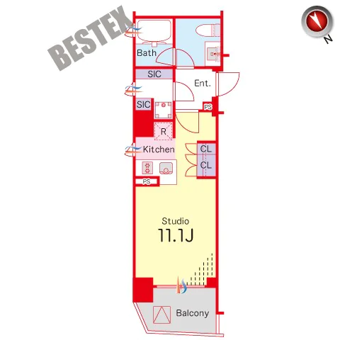 カーサスプレンディッド小石川 5階 1Rの間取り