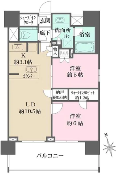 BELISTA文京関口【ベリスタ文京関口】 2階 2LDKの間取り