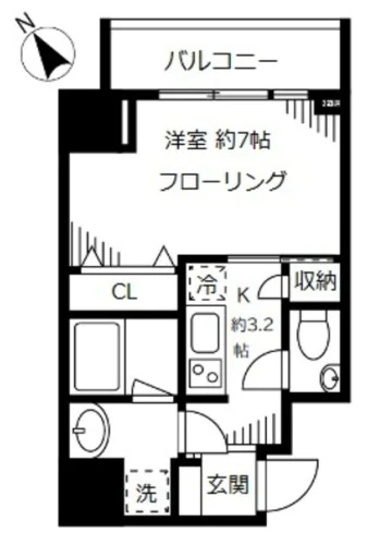 ファインクレスト護国寺 7階 1Kの間取り