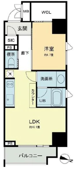 ベルファース本郷弓町 5階 1LDKの間取り