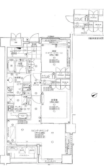 レジデンシア春日安藤坂 7階 2LDKの間取り
