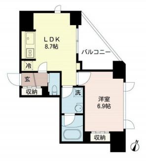 エコロジー柳橋レジデンス 3階 1LDKの間取り