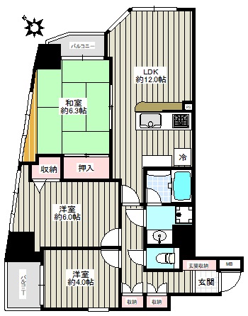 カテリーナ文京千駄木 7階 3LDKの間取り