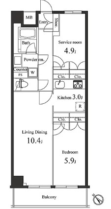 プライマル小石川 4階 2LDKの間取り