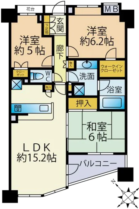 小石川ザ・レジデンスイーストスクエア 3階 2LDKの間取り