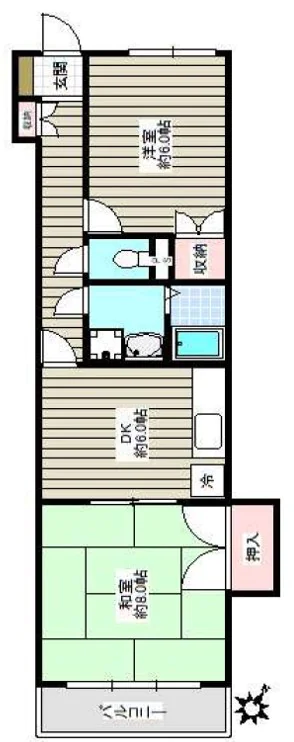 ロイヤルクレスト 1階 2DKの間取り