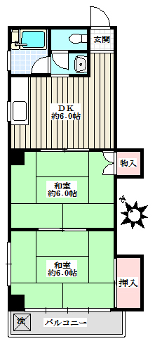 ハイツサンエイ 4階 2DKの間取り