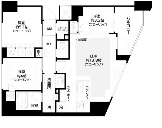 ＧＲＥＥＮ　ＰＡＲＫ文京西片 4階 3LDKの間取り
