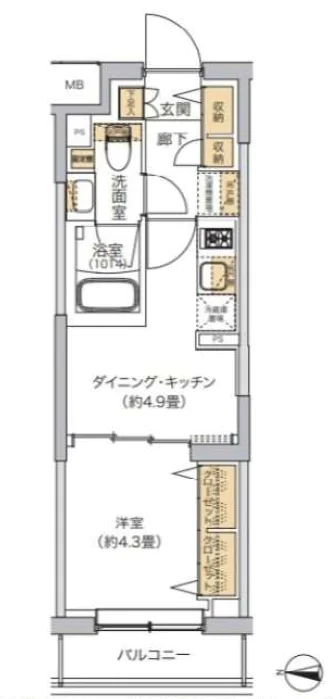 リビオメゾン湯島 2階 1DKの間取り