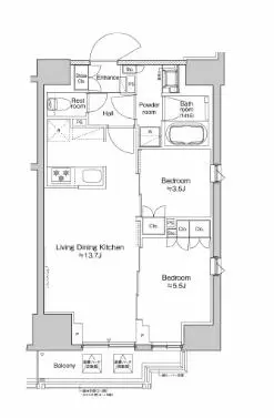 【築浅】プラウドフラット本郷三丁目 9階 2LDKの間取り