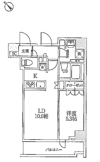 レジディア文京本郷Ⅲ 11階 1LDKの間取り