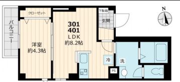 【築浅】カサ・ベラルーチェ御茶ノ水 3階 1LDKの間取り