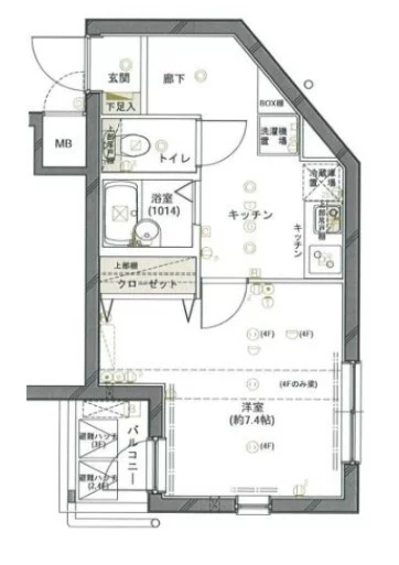 フォルトゥナ小石川 3階 1Kの間取り