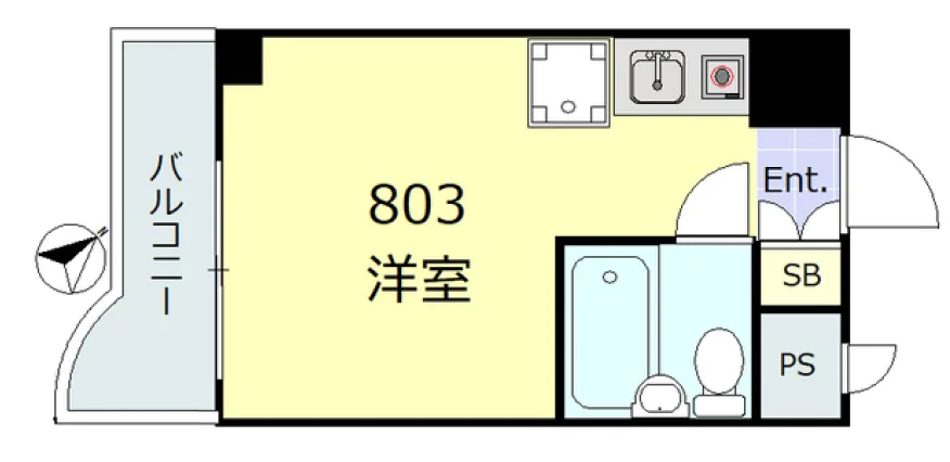 朝日後楽園マンション 8階 1Rの間取り