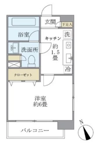 エコロジー白山レジデンス 5階 1Kの間取り