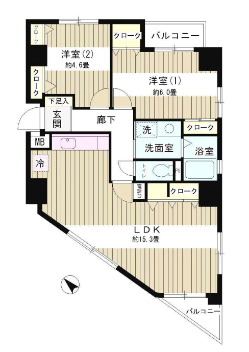 パークサイド小石川植物園 9階 2LDKの間取り