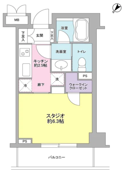 サンピエス根津 2階 1Kの間取り