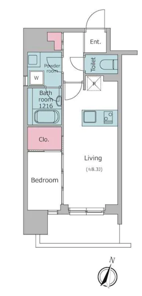 デュオフラッツ飯田橋WEST(DUO FLATS Iidabashi WEST) 2階 1LDKの間取り