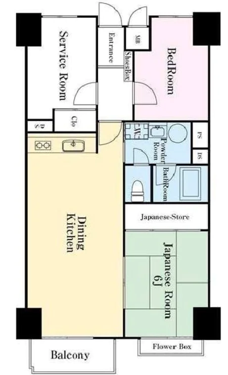 マンションニュー本郷 4階 2SLDKの間取り