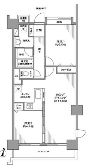 【分譲賃貸】ヴェラハイツ本郷 6階 2LDKの間取り