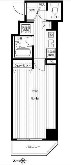 スペーシア飯田橋Ⅱ 4階 1Kの間取り