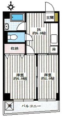 メゾン三晃 5階 2DKの間取り