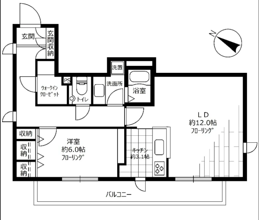 シャンブル向丘 3階 1LDKの間取り