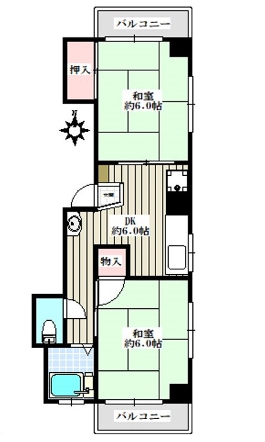 丸川ハイツ 3階 2DKの間取り