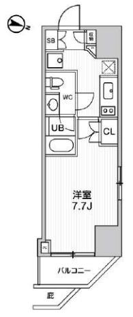 ドゥーエ東大前 7階 1Kの間取り