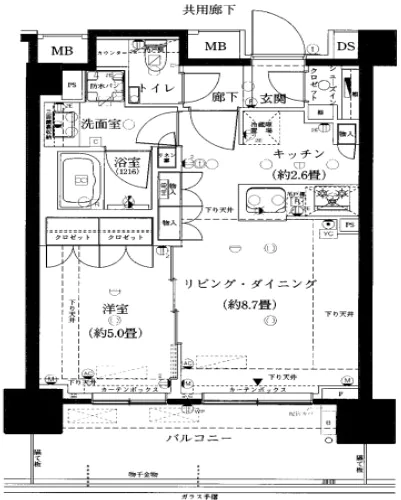グランリビオ ザ・レジデンス 6階 1LDKの間取り