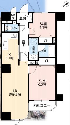 アドリーム文京動坂 12階 2LDKの間取り