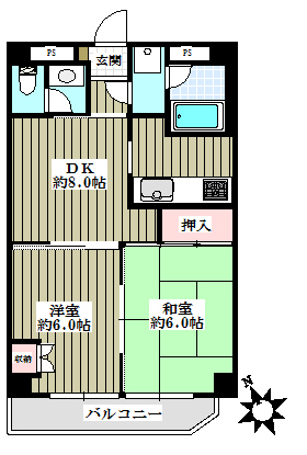 EASE・HOUSE 2階 2DKの間取り