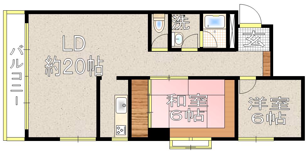 六番町ステートビル 3階 2LDKの間取り